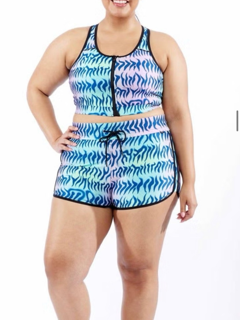 TomboyX Swim Racerback Zip Top - Head over Eels